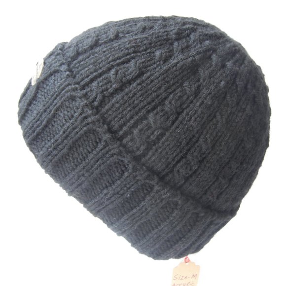 Hand Knitted Hat Toque Adult Size S-(M Acrylic Color Black - 018 Hand knit by me - Picture 1 of 9